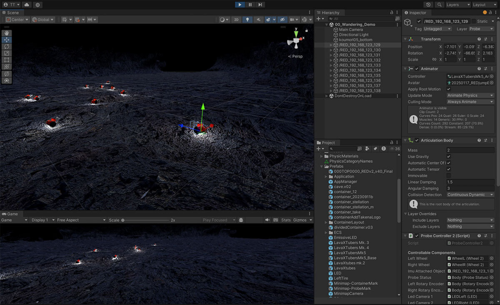 Unityで開発したROS連携による月面シミュレーション環境(デモ画面)
