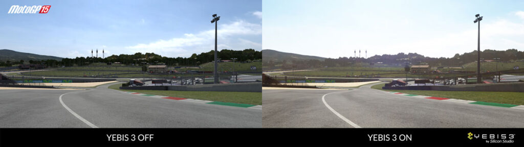 『MotoGP™15』における『YEBIS 3』を使ったポストエフェクトの例
