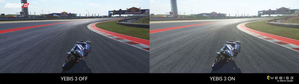 『MotoGP™15』における『YEBIS 3』を使ったポストエフェクトの例