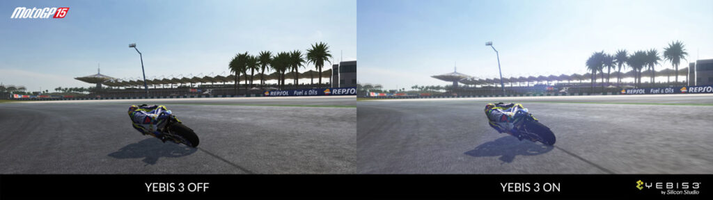 『MotoGP™15』における『YEBIS 3』を使ったポストエフェクトの例