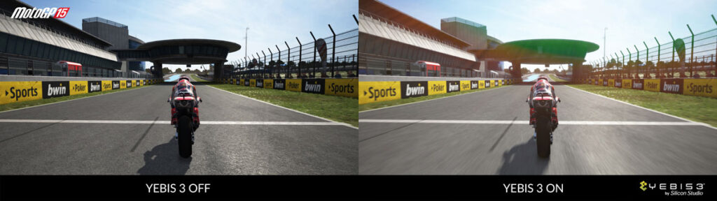 『MotoGP™15』における『YEBIS 3』を使ったポストエフェクトの例